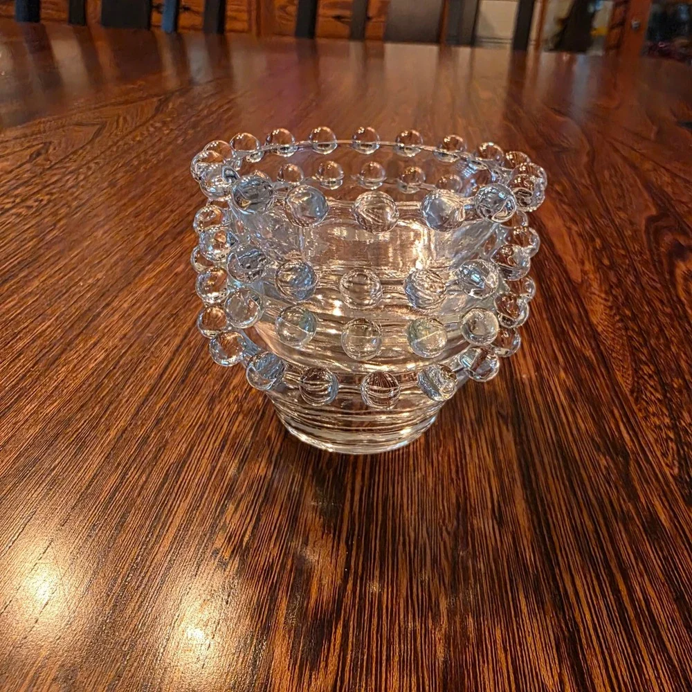 Vintage Clear Booped Glass Small Bowls Salt Cellars Beaded Rim Candlewick Style